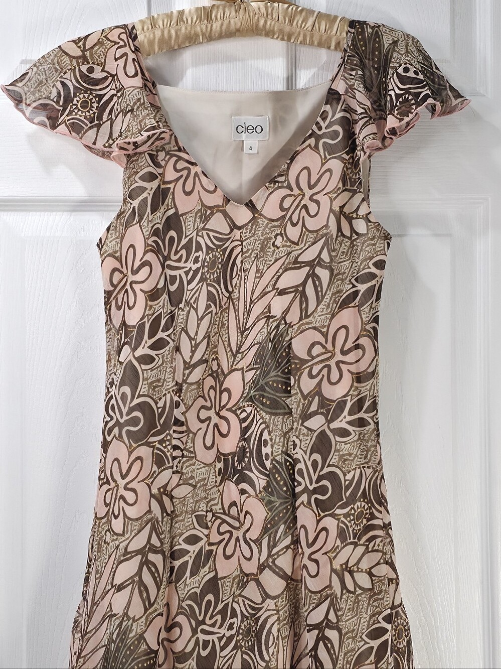 Floral V-Neck Flutter Sleeve Midi Dress in Dusty Pink Y2k Revival Summer Dress - Picture 5 of 12